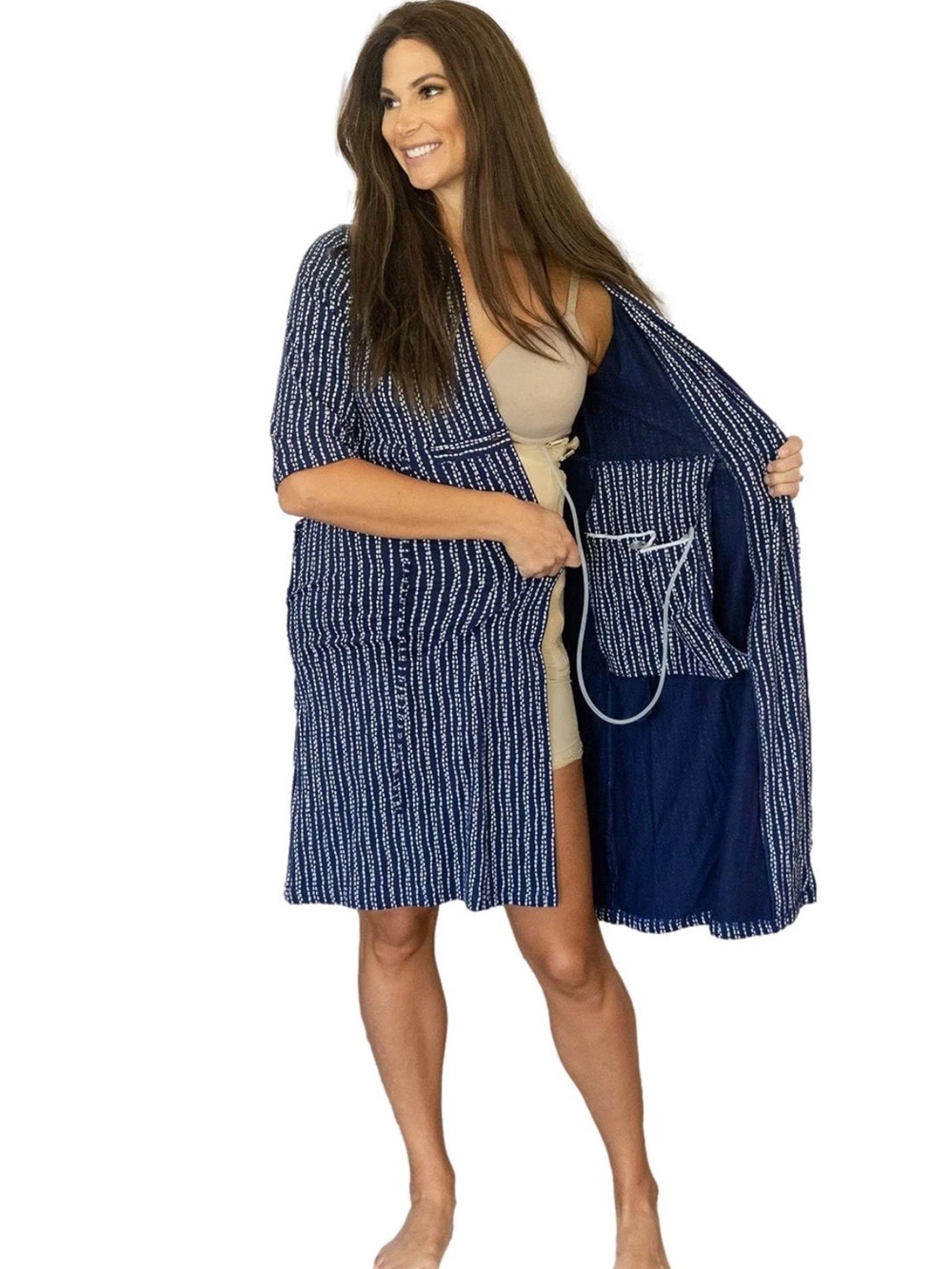 Gownies surgery recovery robe - blue and white XL-XXL